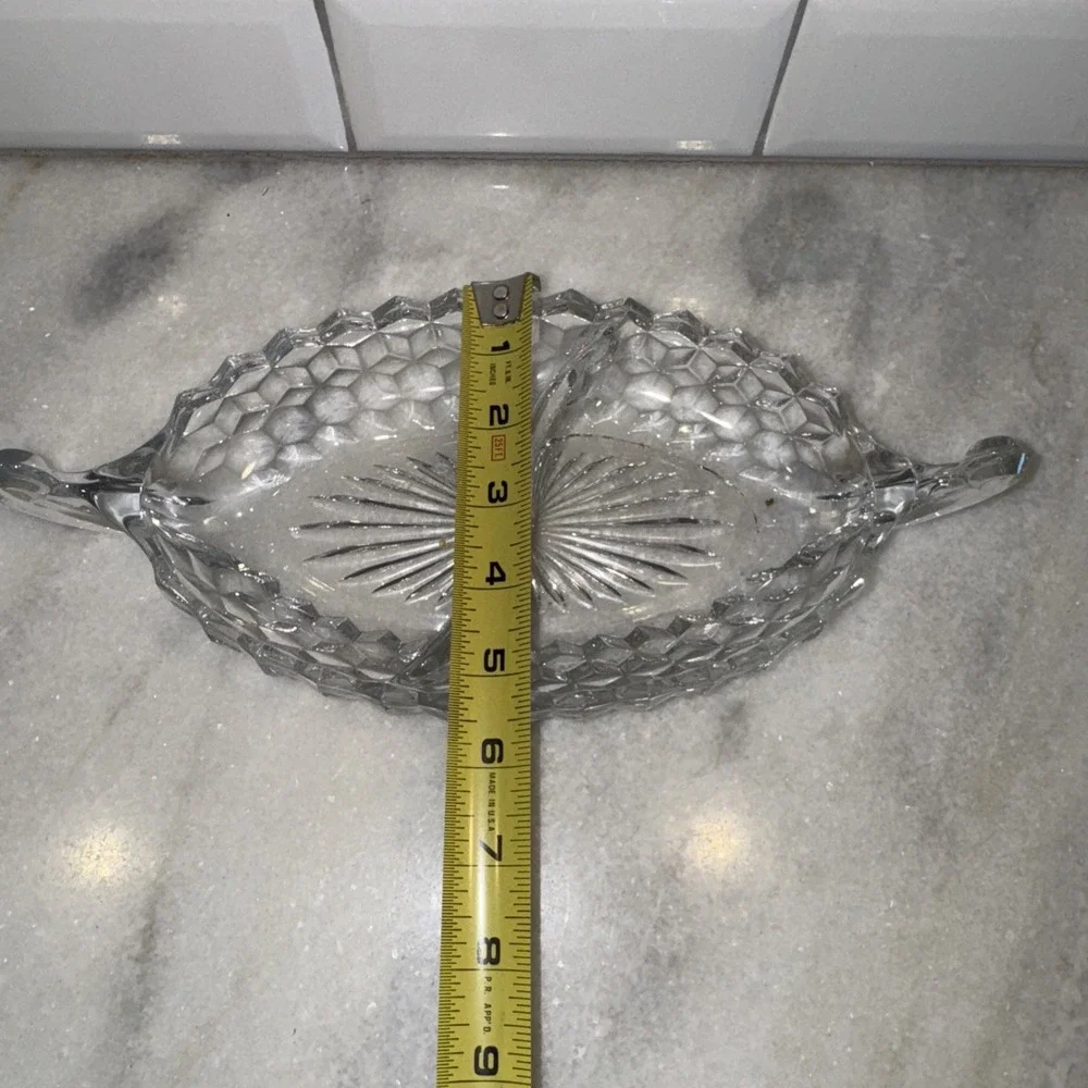 Vintage Fostoria American Clear 2056 Two-Part Divided Relish‎ Boat Dish 12